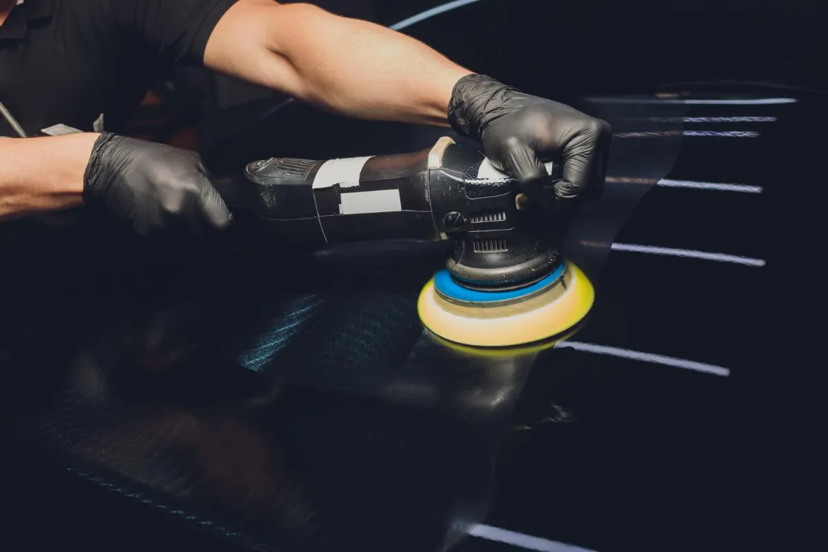 Water beading on a freshly ceramic coated paint surface